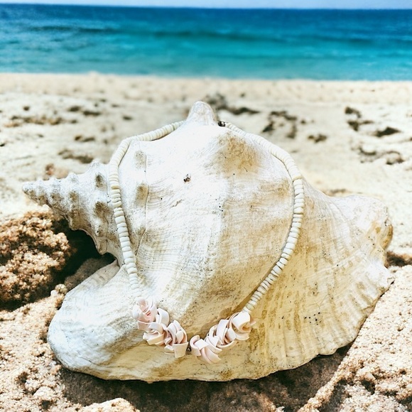 VTG Pink Conch Shell and Puka Shell Necklace 17.5" Beach Style Islands Boho - Picture 3 of 9